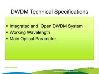  Integrated and Open DWDM System
 Working Wavelength
 Main Optical Parameter
Quality and Process-Quality Circle
P_0010
DWDM Technical Specifications
 