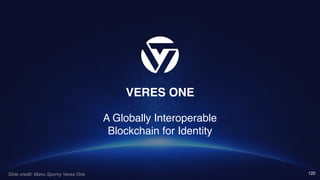 120
VERES ONE
A Globally Interoperable
Blockchain for Identity
Slide credit: Manu Sporny Veres One
 