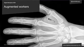 Digital Workplace 2030
@paulmillersays
www.digitalworkplacegroup.com
Augmented workers
Source: http://wonderfulengineering.com/company-sweden-implants-microchips-employees-hands/
 