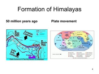 Formation of Himalayas 50 million years ago Plate movement 