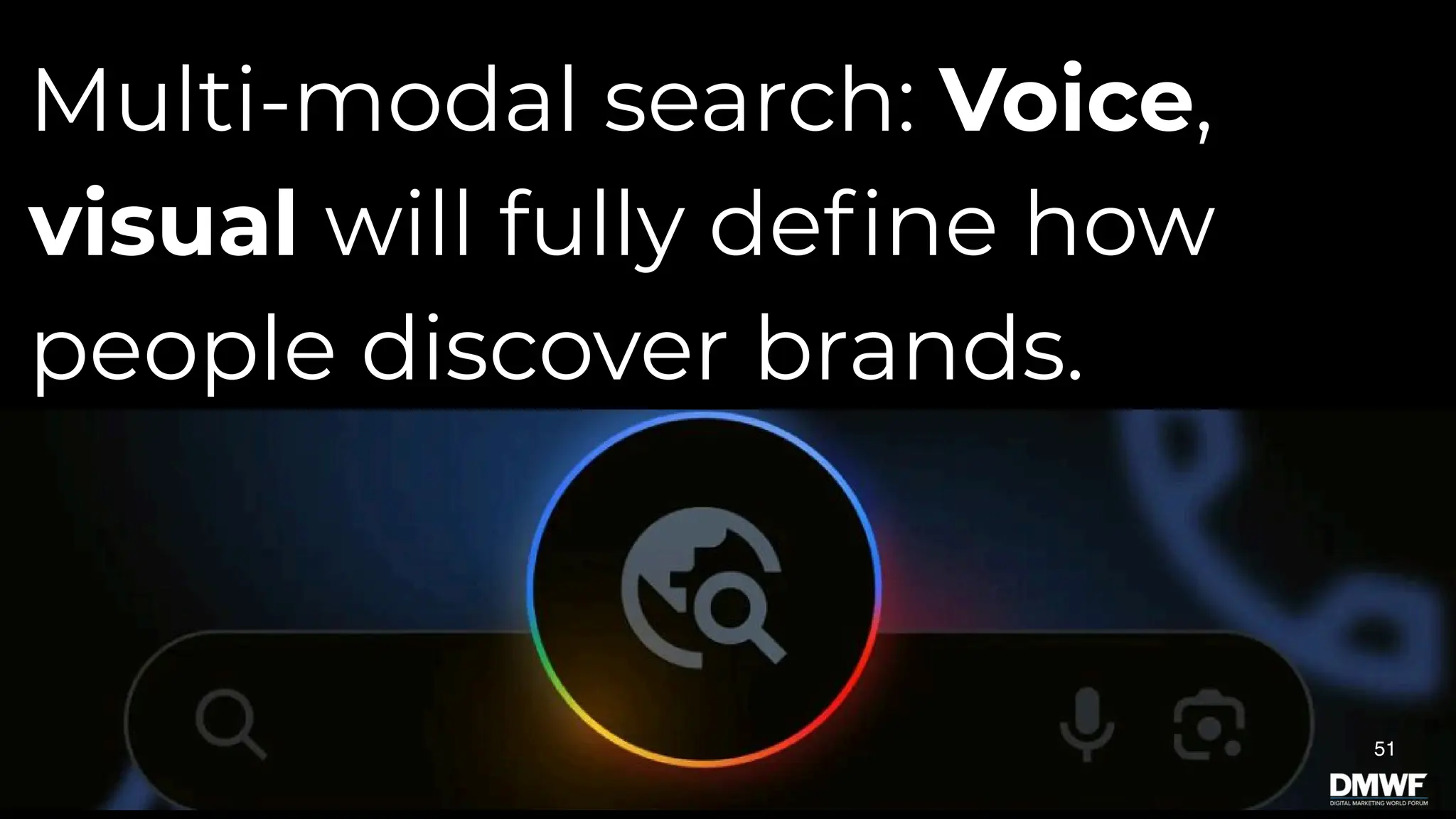 Multi-modal search: Voice,
visual will fully define how
people discover brands.
51
 