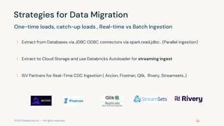 ©2021 Databricks Inc. — All rights reserved
Strategies for Data Migration
One-time loads, catch-up loads , Real-time vs Ba...