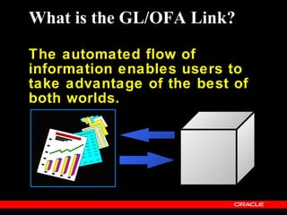 What is the GL/OFA Link?

The automated flow of
information enables users to
take advantage of the best of
both worlds.
 