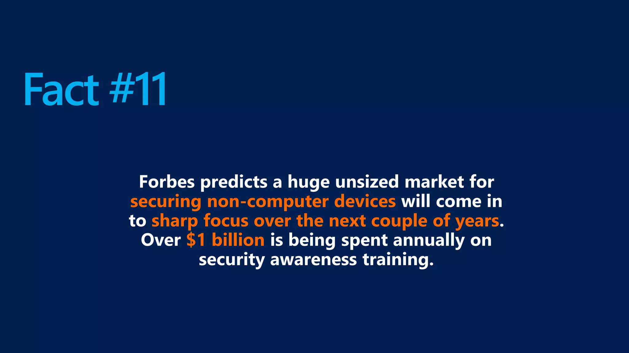 Fact #11
securing non-computer devices
sharp focus over the next couple of years
$1 billion
 