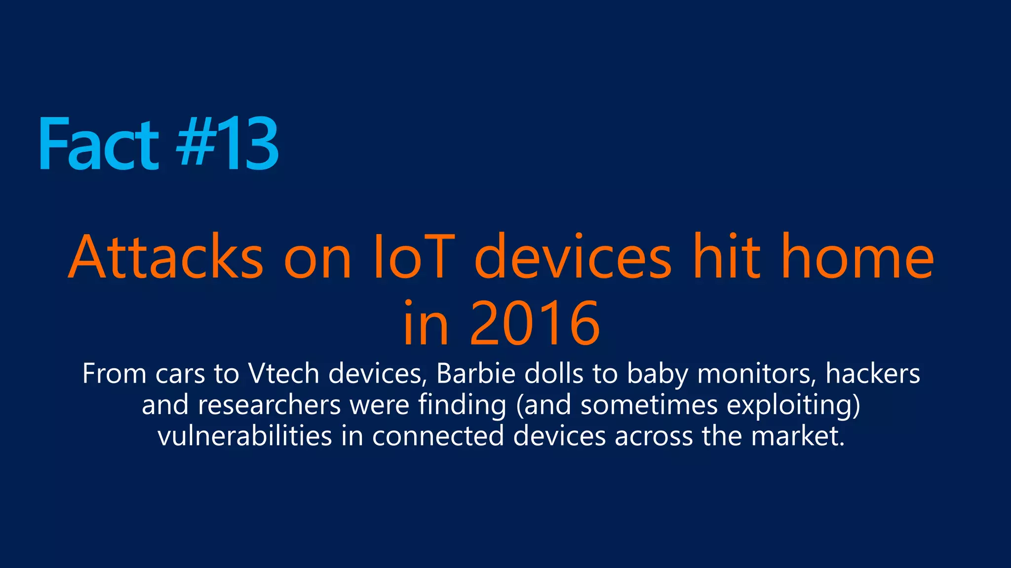 Fact #13
Attacks on IoT devices hit home
in 2016
 