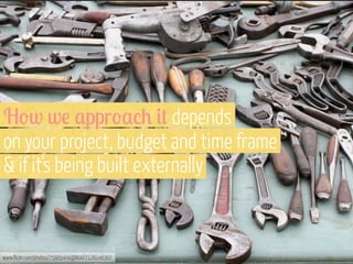 H'w w! ,ppr',/0 #+ depends
on your project, budget and time frame
& if it’s being built externally

www.flickr.com/photos/75905404@N00/7126146307

 