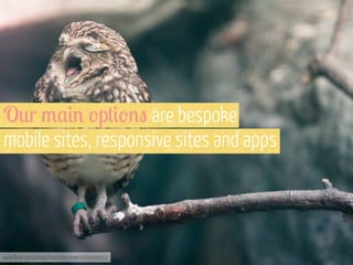 O*r 3,#% 'p+#'%" are bespoke
mobile sites, responsive sites and apps

www.flickr.com/photos/martinteschner/4569495912

 