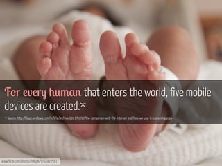 I 0,v! , 1'b +0,+ #" *%2%'w% +' 3,%F'r !v!r- 0*3,% that enters the world, five mobile
I’devices are created.*UX designer
m a freelance IA &
* Source: http://blogs.windows.com/ie/b/ie/archive/2013/07/17/the-companion-web-the-internet-and-how-we-use-it-is-evolving.aspx

www.flickr.com/photos/hlkljgk/5764422581
www.ﬂickr.com/photos/helga/3952984450/

 