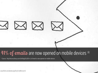 41% 'f !3,#(" are now opened on mobile devices *
* Source: http://econsultancy.com/uk/blog/62268-41-of-email-is-now-opened-on-mobile-devices

www.flickr.com/photos/jayfresh/3388253576

 