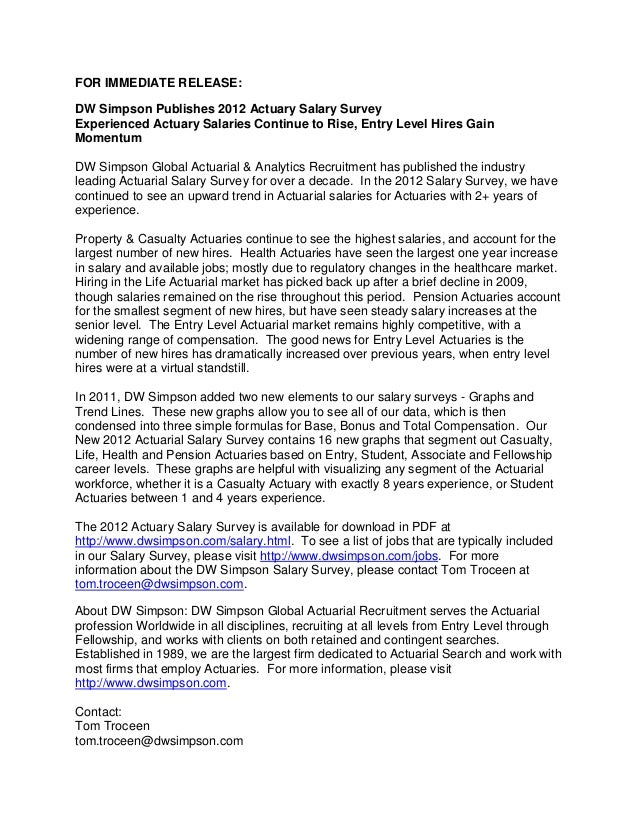 DW Simpson Publishes 2012 Actuary Salary Survey