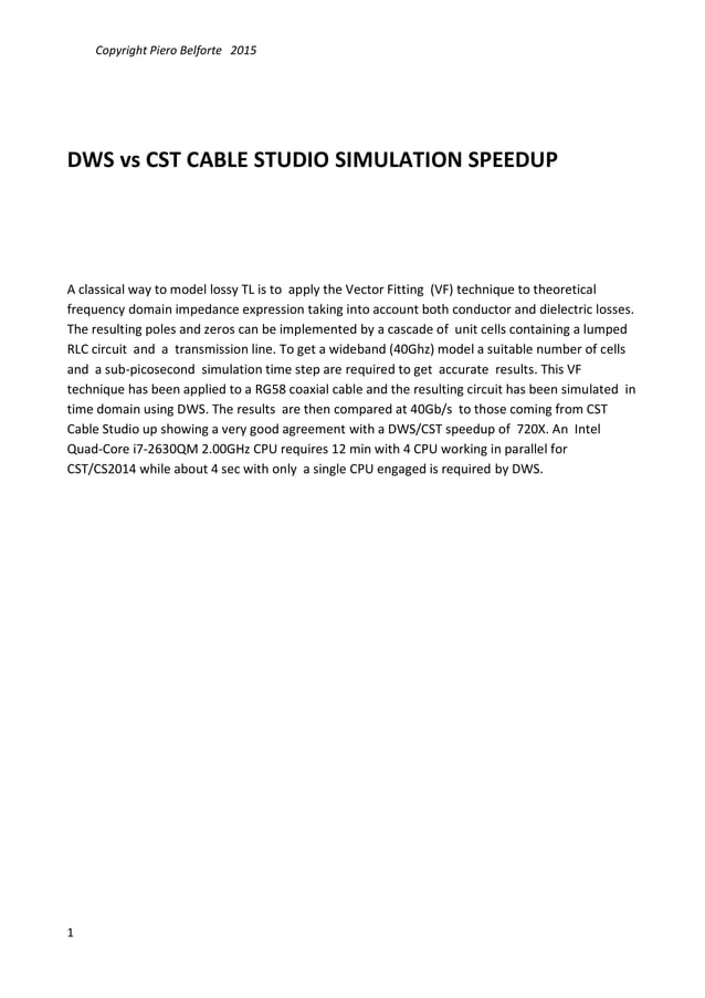 DWS vs CST CABLE STUDIO SIMULATION SPEEDUP PDF