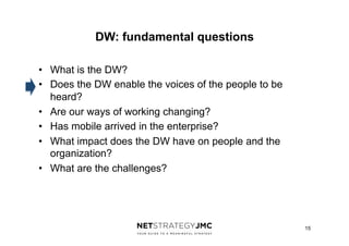 DW: fundamental questions
•  What is the DW?
•  Does the DW enable the voices of the people to be
heard?
•  Are our ways o...
