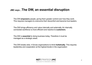 JMC says…The

DW, an essential disruption

The DW empowers people, giving them greater control over how they work.
This re...