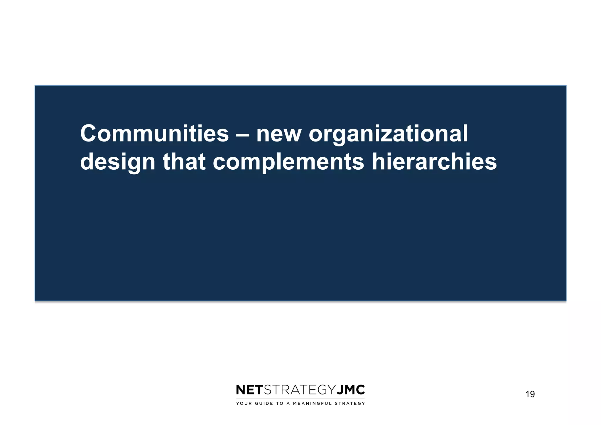 Communities – new organizational
design that complements hierarchies

19

 