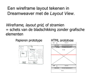 Een wireframe layout tekenen in Dreamweaver met de  Layout View . ,[object Object],[object Object]