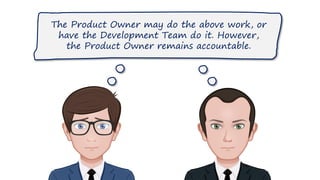 The Product Owner may do the above work, or
have the Development Team do it. However,
the Product Owner remains accountable.
 