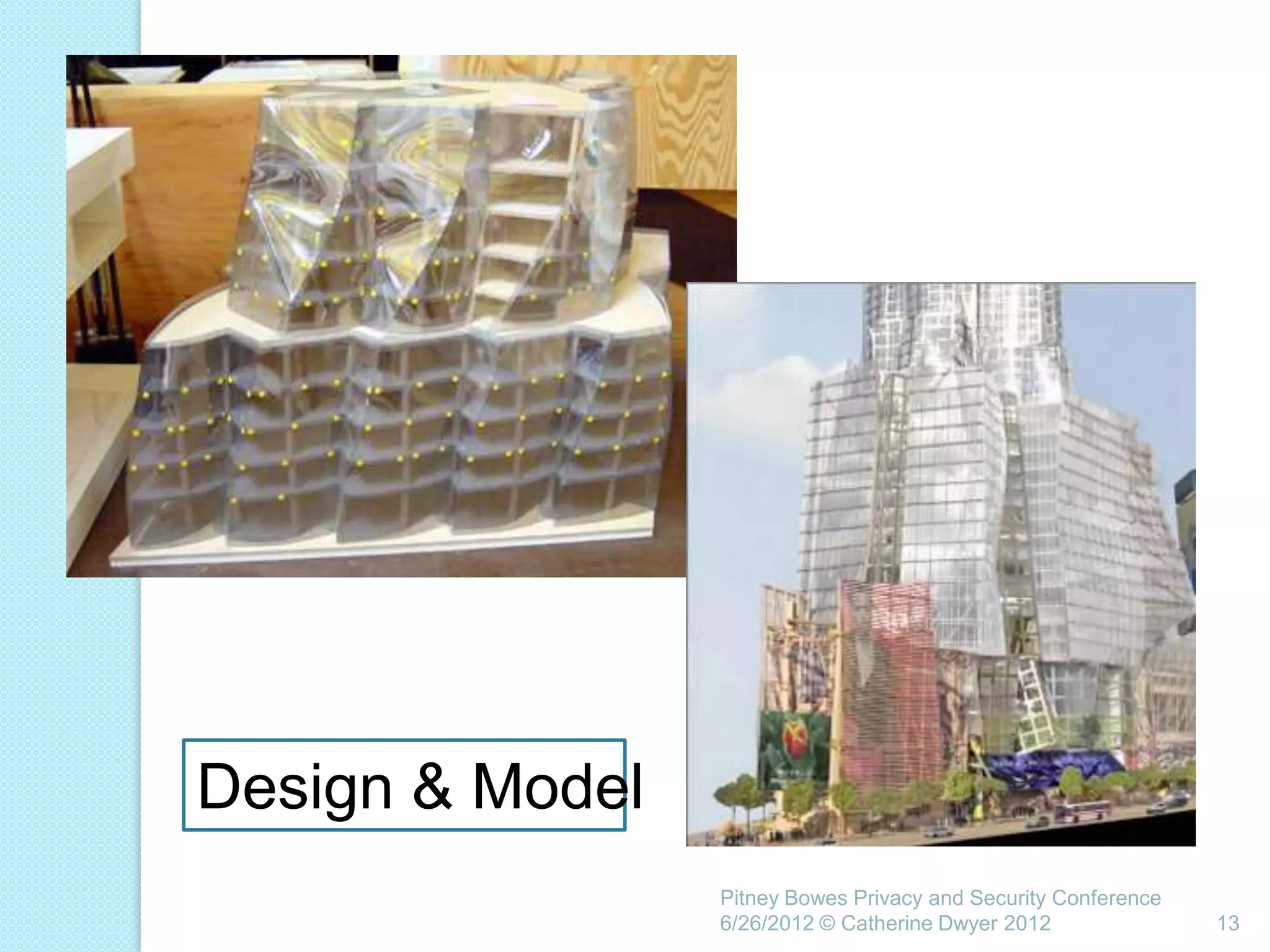 Design & Model
                 Pitney Bowes Privacy and Security Conference
                 6/26/2012 © Catherine Dwyer 2012               13
 