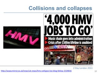 Collisions and collapses




                                                                             Z-Day London 2013
http://www.mirror.co.uk/news/uk-news/hmv-collapse-live-blog-follow-1534816                       10
 