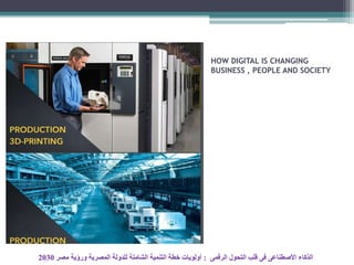 HOW DIGITAL IS CHANGING
BUSINESS , PEOPLE AND SOCIETY
‫الرقمى‬ ‫التحول‬ ‫قلب‬ ‫فى‬ ‫األصطناعى‬ ‫الذكاء‬:‫مصر‬ ‫ورؤية‬ ‫المصرية‬ ‫للدولة‬ ‫الشاملة‬ ‫التنمية‬ ‫خطة‬ ‫أولويات‬2030
 