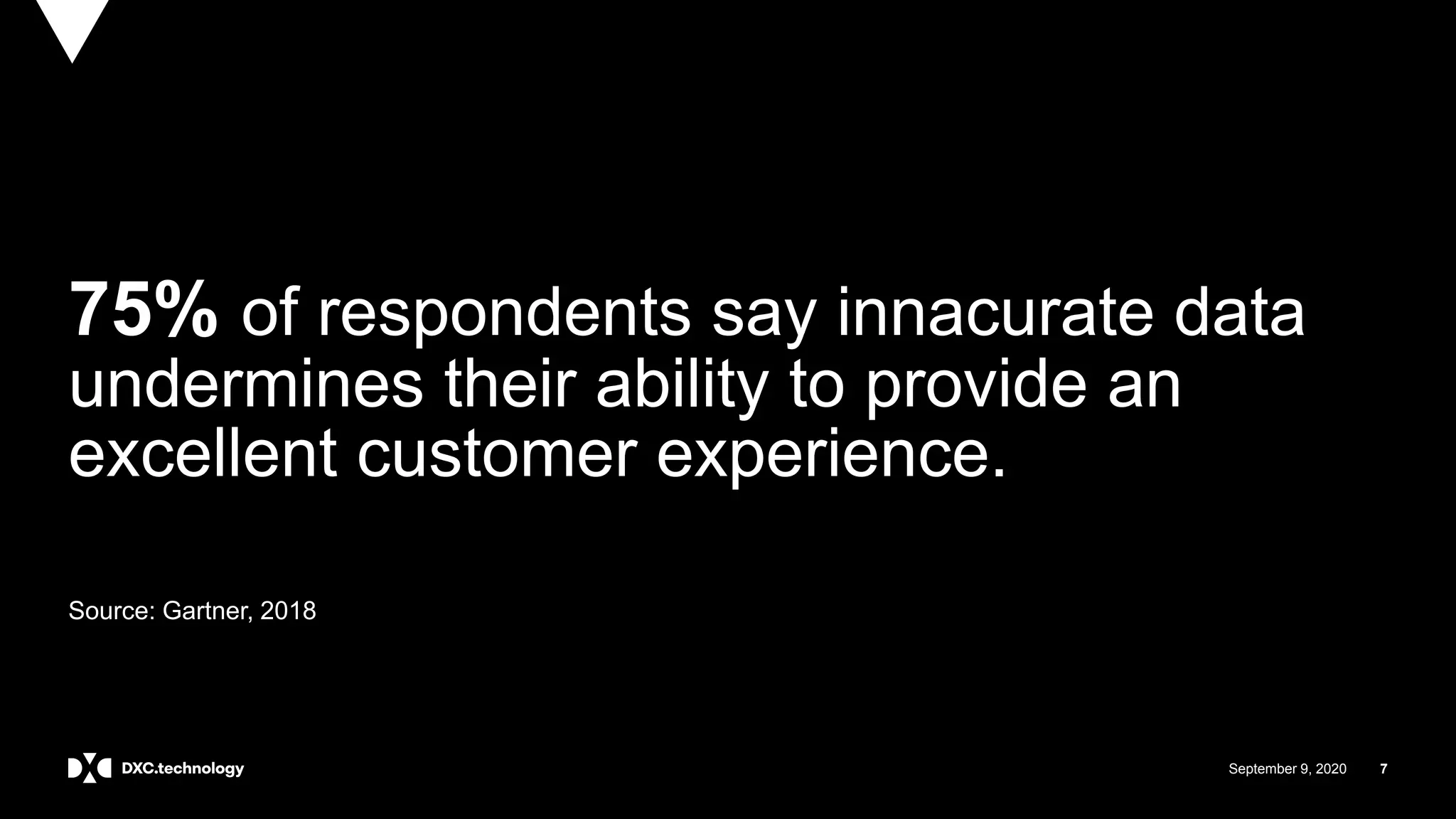 September 9, 2020 7
75% of respondents say innacurate data
undermines their ability to provide an
excellent customer experience.
Source: Gartner, 2018
https://www.gartner.com/smarterwithgartner/how-to-create-a-business-case-for-
data-quality-improvement/
 
