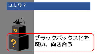 つまり？
ブラックボックス化を
疑い、向き合う
 