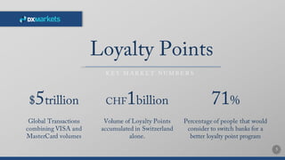 4
Loyalty points are transacted through a
highly intermediated and fragmented
market using legacy technology.
T H E P R O B L E M
In addition, they are being underused,
as instead of loyalty they promote captivity.
 