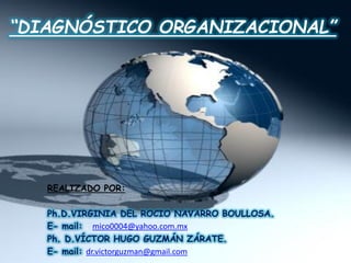 “DIAGNÓSTICO ORGANIZACIONAL”
REALIZADO POR:
Ph.D.VIRGINIA DEL ROCIO NAVARRO BOULLOSA.
E- mail: . mico0004@yahoo.com.mx
Ph. D.VÍCTOR HUGO GUZMÁN ZÁRATE.
E- mail: dr.victorguzman@gmail.com
 