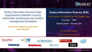 Copyright © 2016 Earley Information Science79
Earley Information Science helps
organizations establish a strong
informatio...