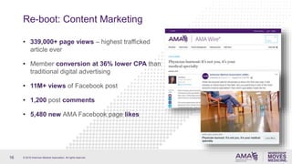 © 2018 American Medical Association. All rights reserved.
Re-boot: Content Marketing
16
• 339,000+ page views – highest tr...