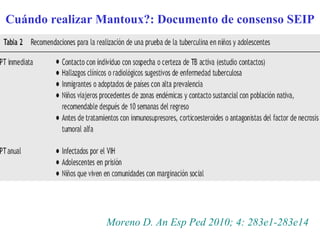 Cuándo realizar Mantoux?: Documento de consenso SEIP Moreno D. An Esp Ped 2010; 4: 283e1-283e14 