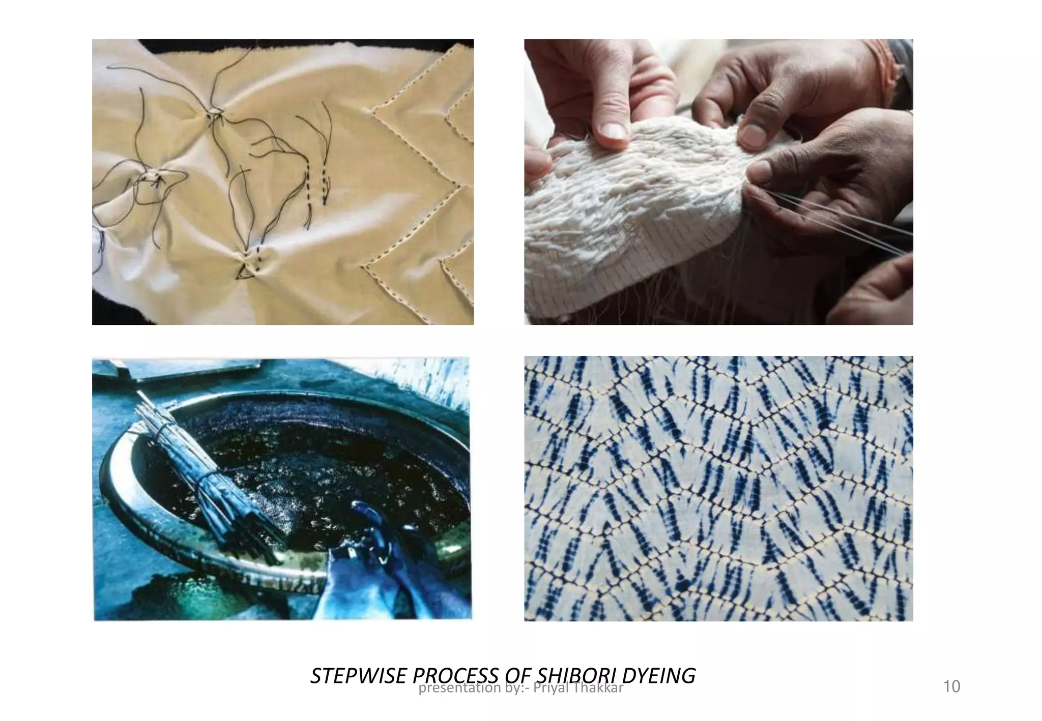 STEPWISE PROCESS OF SHIBORI DYEINGpresentation by:- Priyal Thakkar 10
 