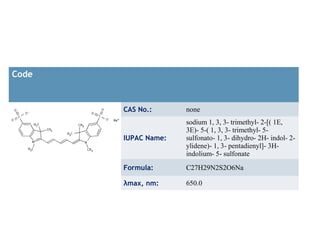 Code


       CAS No.:      none
                     sodium 1, 3, 3- trimethyl- 2-[( 1E,
                     3E)- 5-( 1,...