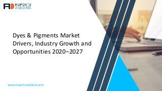 Dyes & Pigments Market
Drivers, Industry Growth and
Opportunities 2020–2027
www.reportsanddata.com
 
