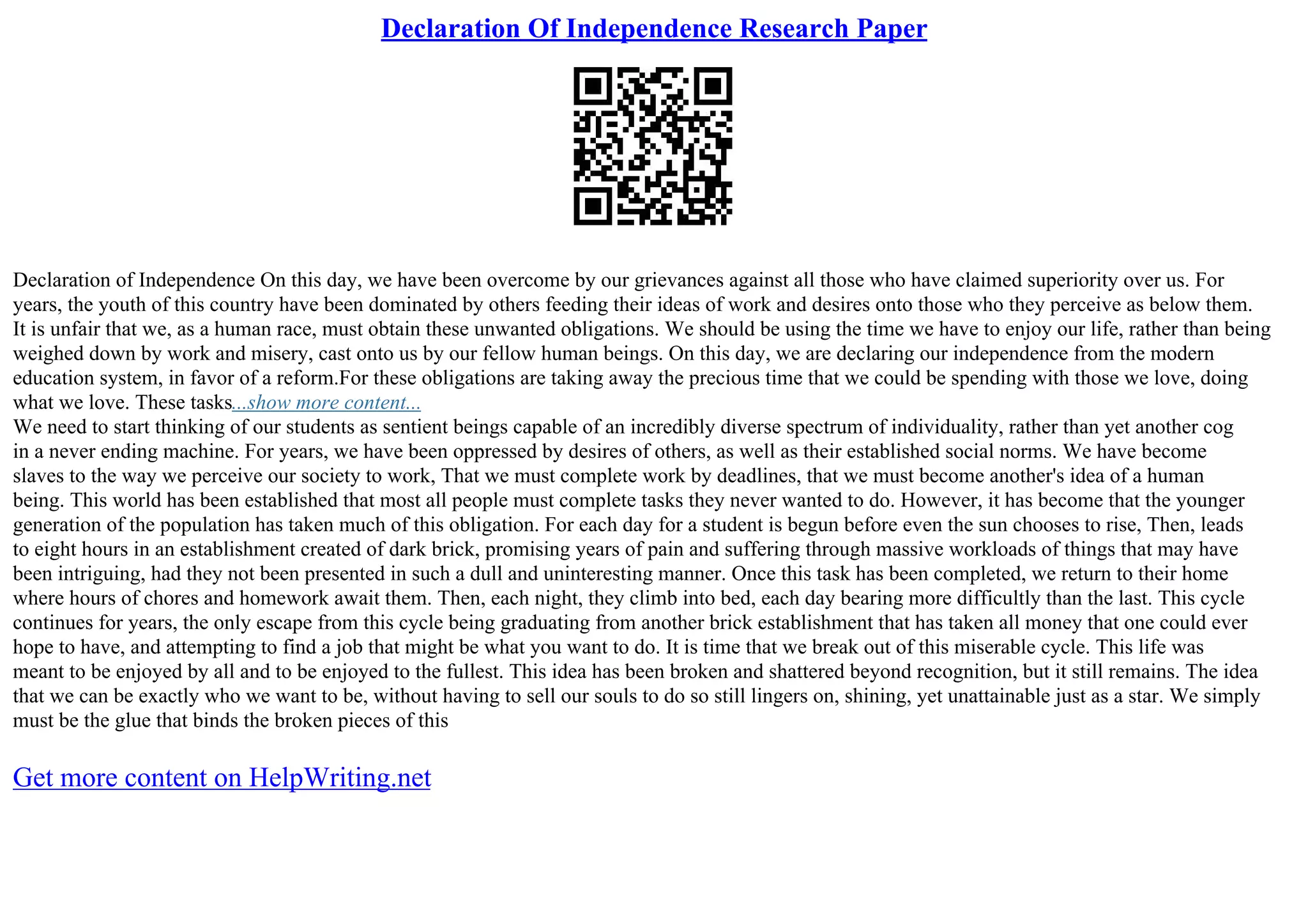 declaration of independence essay hook