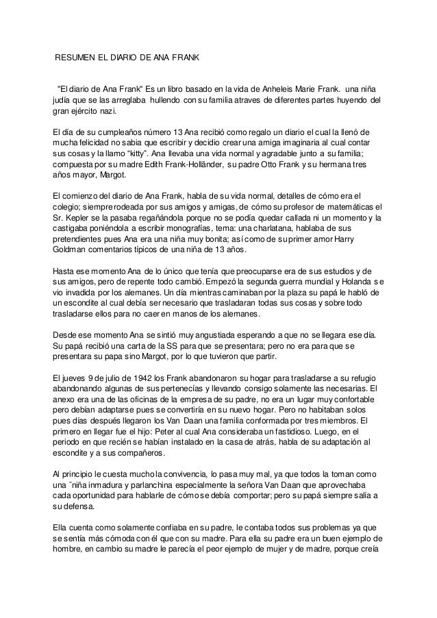 Resumen el diario de ana frank