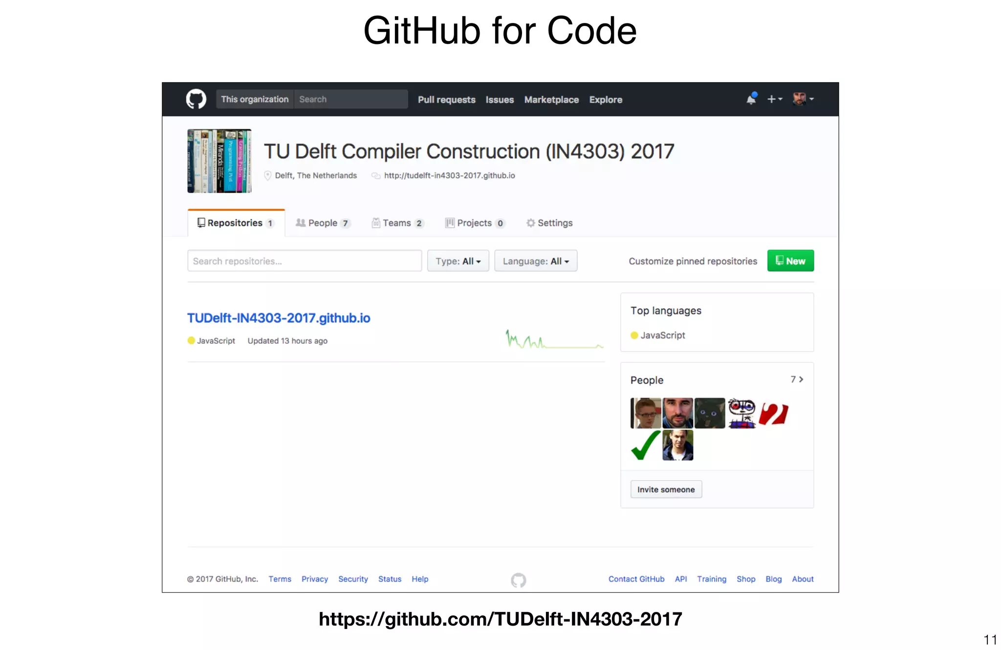 GitHub for Code
11
https://github.com/TUDelft-IN4303-2017
 