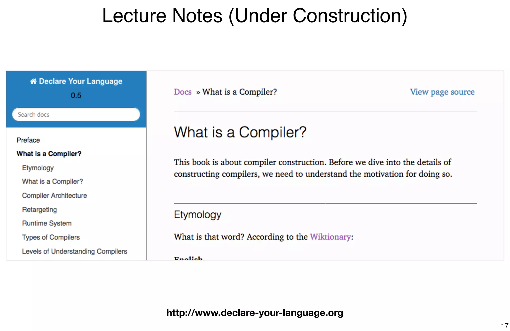 Lecture Notes (Under Construction)
17
http://www.declare-your-language.org
 