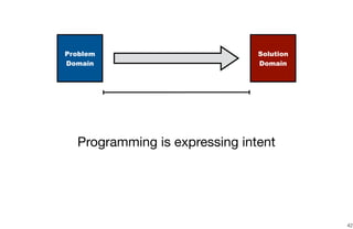 42
Problem
Domain
Solution
Domain
Programming is expressing intent
 
