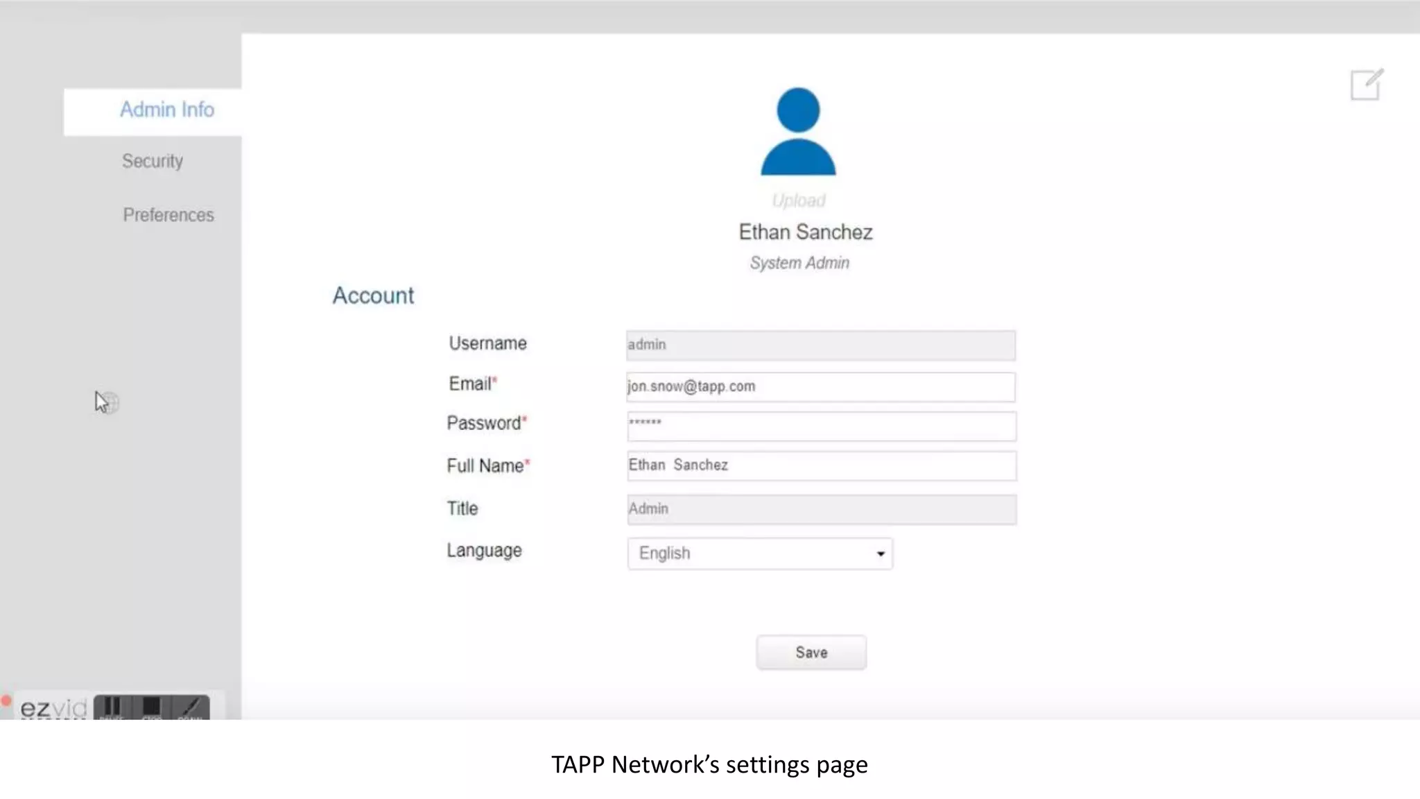 TAPP Network’s settings page