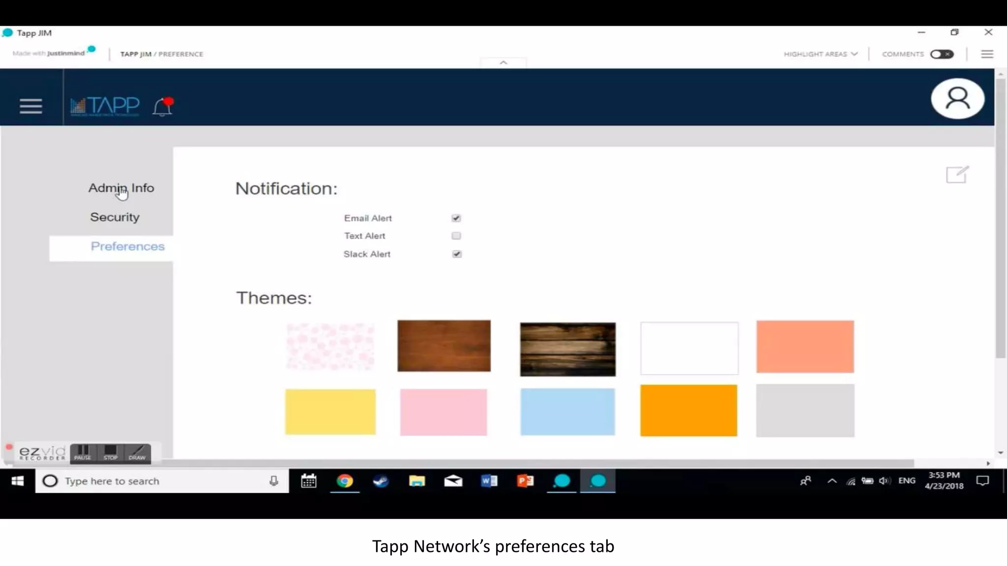 Tapp Network’s preferences tab