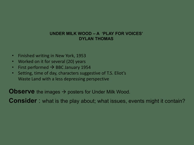 Dylan Thomas Under Milk Wood | PPSX | Poetry | Books and Literature