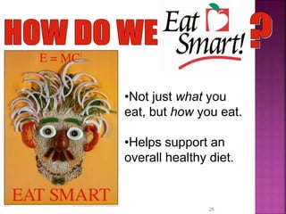•Not just what you
eat, but how you eat.
•Helps support an
overall healthy diet.
25
 