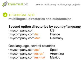 seo for multicountry multilanguage projects



3 TECHNICAL SEO
  multilingual, directories and subdomains

  Second option...