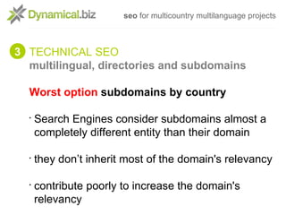 seo for multicountry multilanguage projects



3 TECHNICAL SEO
  multilingual, directories and subdomains

  Worst option ...
