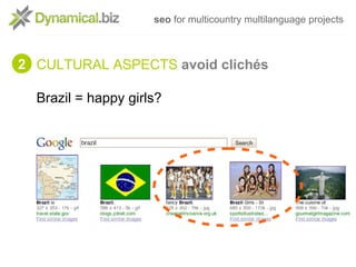 seo for multicountry multilanguage projects



2 CULTURAL ASPECTS avoid clichés

  Brazil = happy girls?
 