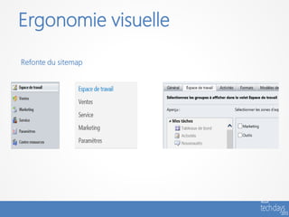 Ergonomie visuelle
Refonte du sitemap
 