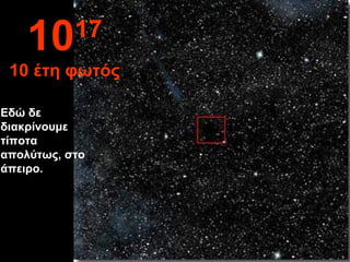 Εδώ δε
διακρίνουμε
τίποτα
απολύτως, στο
άπειρο.
1017
10 έτη φωτός
 