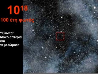 “Τίποτα”
Μόνο αστέρια
και
νεφελώματα
1018
100 έτη φωτός
 