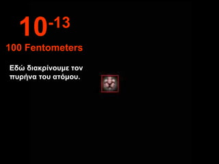 Εδώ διακρίνουμε τον
πυρήνα του ατόμου.
10-13
100 Fentometers
 
