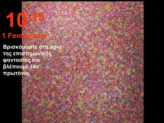 Βρισκόμαστε στα όρια
της επιστημονικής
φαντασίας και
βλέπουμε ένα
πρωτόνιο.
10-15
1 Fentómeter
 